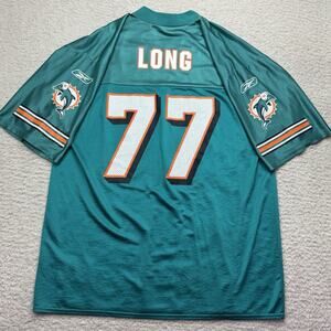 Reebok NFL Miami Dolphins Jersey Jake Long #77 Size L Aqua Mesh VTG EUC